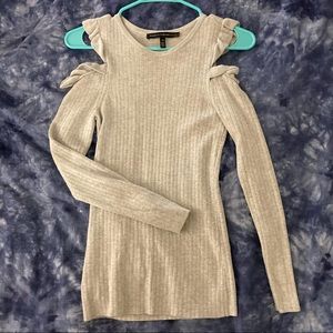 White House Black Market Light Gray Cold Shoulder Ruffle Sweater